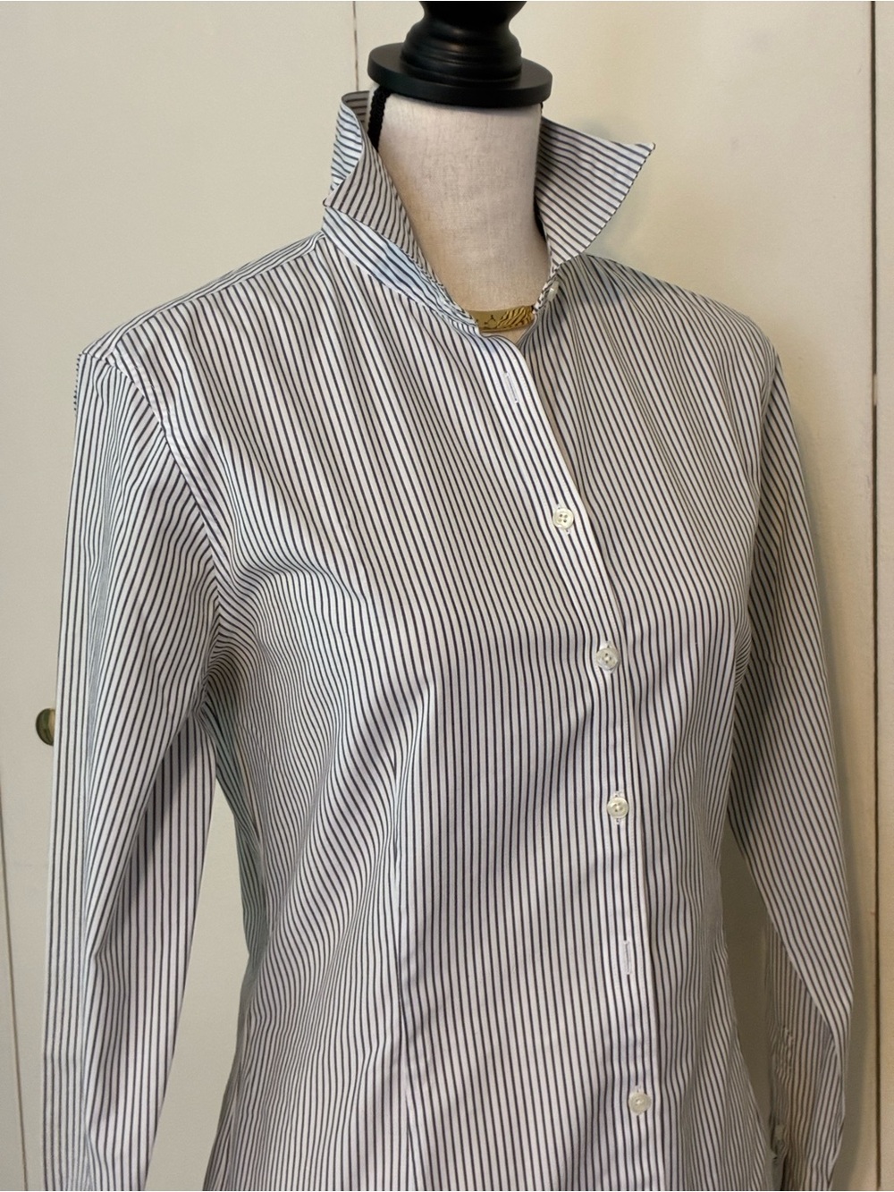 Brooks Brothers Non-Iron Navy-Blue and White Stripe Broadcloth Shirt